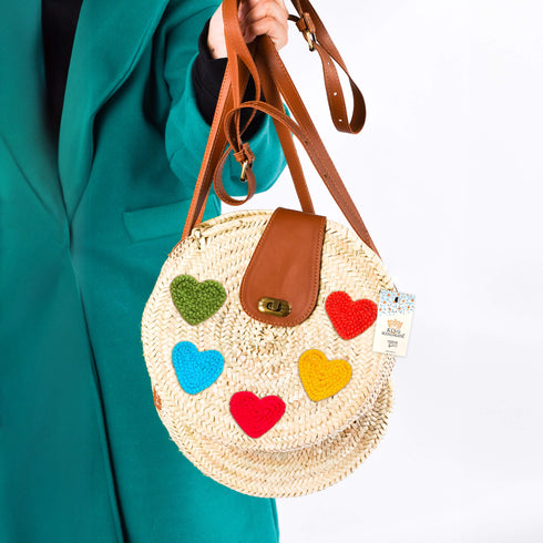 Charming Shoulder Bag with Colored Hearts and Flap Closure